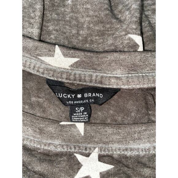 Lucky Brand Brown Stars Tee size Small Worn Retro Vintage Look Thin T-Shirt GUC - Picture 8 of 11